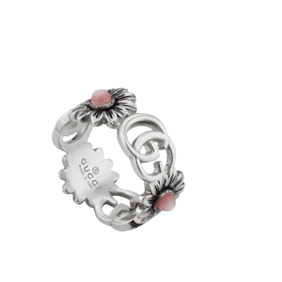 Gucci Silver Ring with Pink Stones G Logo Size 6 - Picture 6 of 7